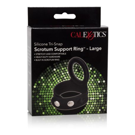 CalExotics Tri-Snap Scrotum Support Ring herezacskó tartógyűrű Nagy Fekete