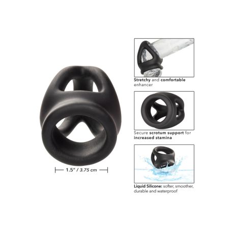 CalExotics Alpha Liquid Silicone Dual Cage & Ring BLACK farokgyűrű