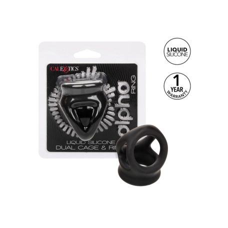 CalExotics Alpha Liquid Silicone Dual Cage & Ring BLACK farokgyűrű