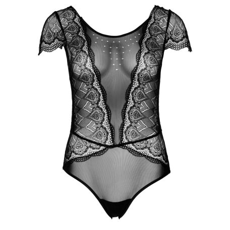 Floral Lace and Mesh Teddy Black L/XL